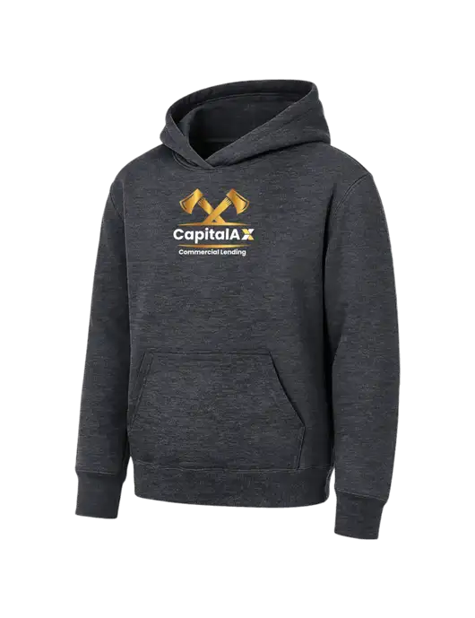 Youth Dark Heather Grey 7.8 oz Pullover Hooded Sweatshirt w/CapitalAx Logo